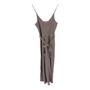 Topshop Jumpsuit Striped Brown White Belted V Neck Women's Sz US 6 NWT